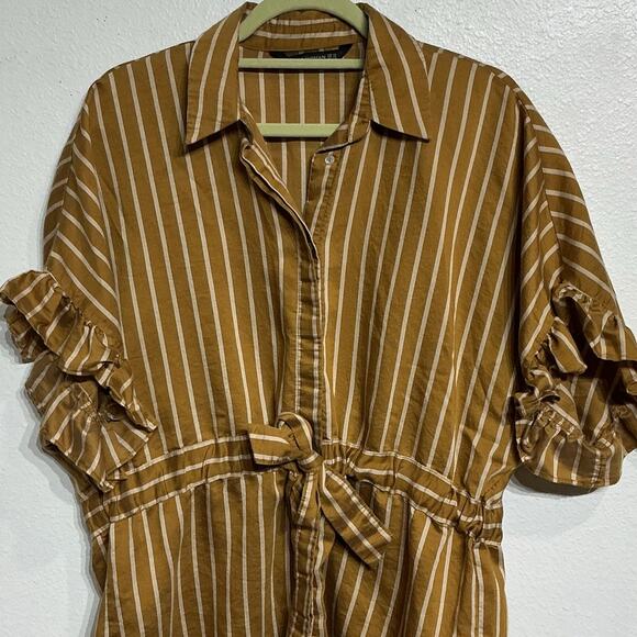 Zara Mustard Yellow Striped Peplum Blouse Sz XS - Picture 3 of 9